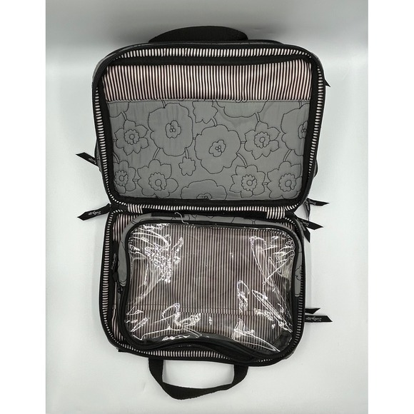 Thirty-One Quilted Floral Print Train Case Cosmetic Makeup Bag Gray, Detachables - Picture 9 of 16